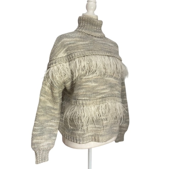 Cinq à Sept Valentina Ostrich Feather Trimmed Turtleneck Wool Blend - Picture 5 of 13